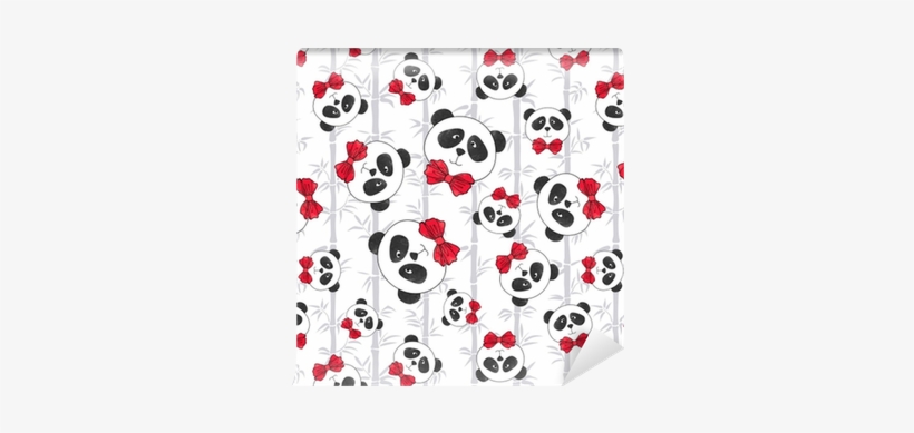 Seamless Pattern With Panda And Bamboo - Panda Cuteness Cartoon Pink, transparent png download