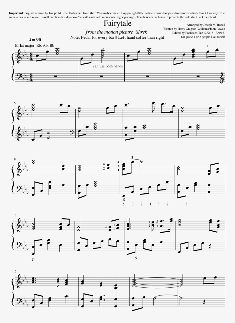 Fairytale Sheet Music Composed By Arranged By Joseph - Shrek Theme Song Sheet Music, transparent png download