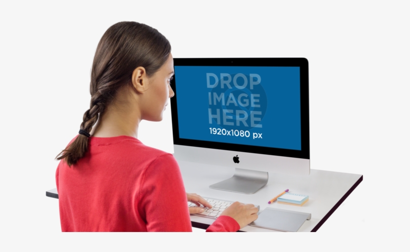 Imac Mockup Of A Woman Working At Her Desk Placeit - Personal Computer, transparent png download