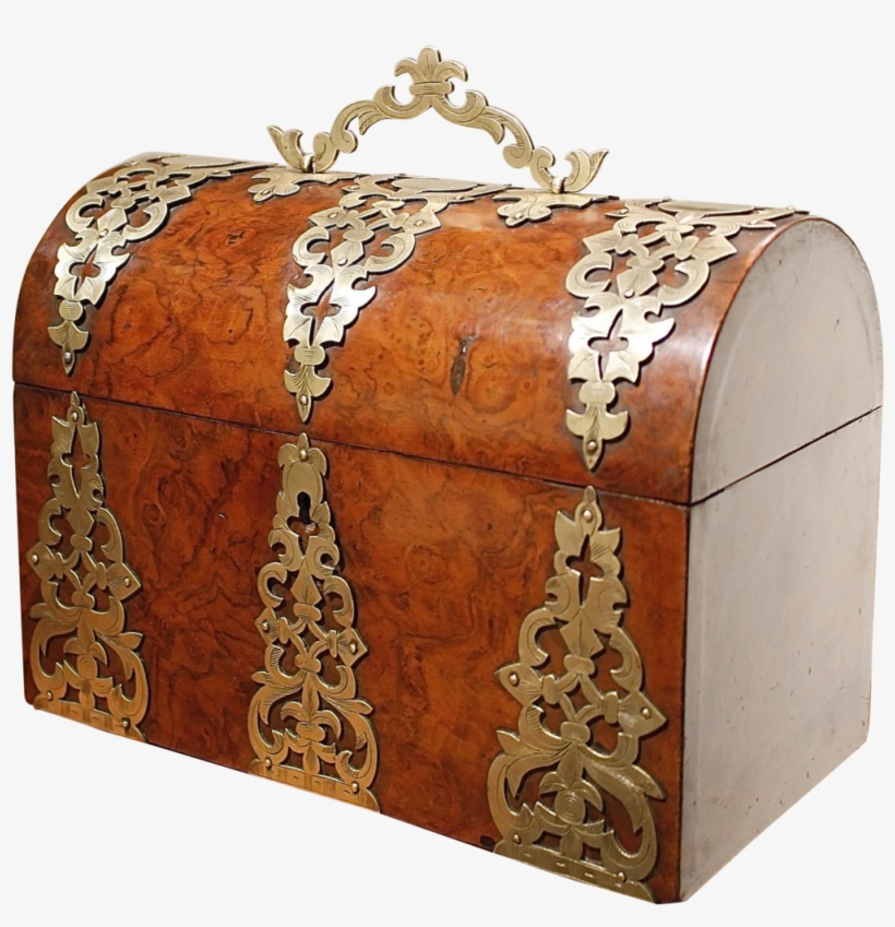 Fine English Burl Walnut Letter Box With Brass Strapwork, transparent png download