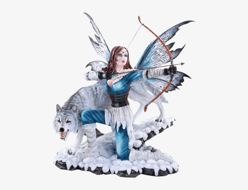 Arctic Fairy Archer With Wolf Statue - Woman With Wolves Statue, transparent png download