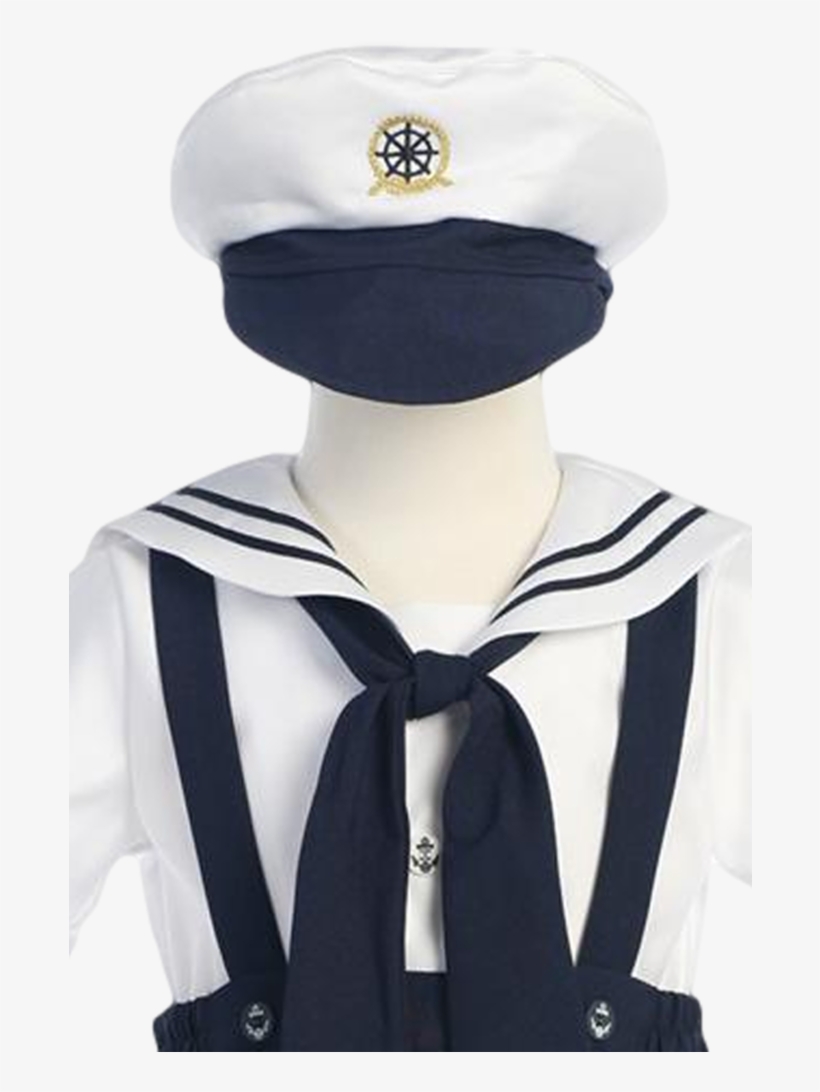 Navy Blue Nautical Suspender Shorts 4 Pc Spring Outfit - Lito White Sailor Top W/navy Shorts, transparent png download