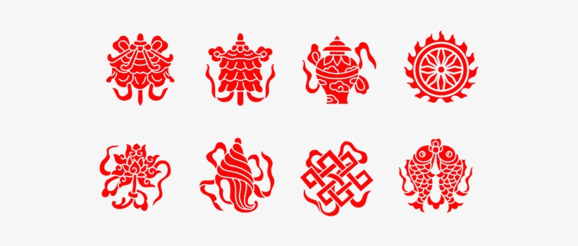 Buddhism Religion Ryan Eight Auspicious Lo - Asian Design High Top Shoes, Red, transparent png download