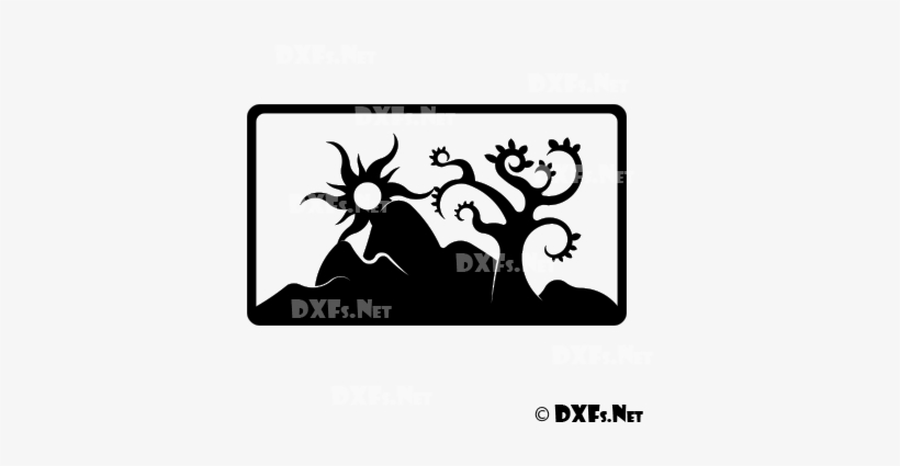 Modern Retro Sun And Tree Design For Cnc Cutting - Autocad Dxf, transparent png download