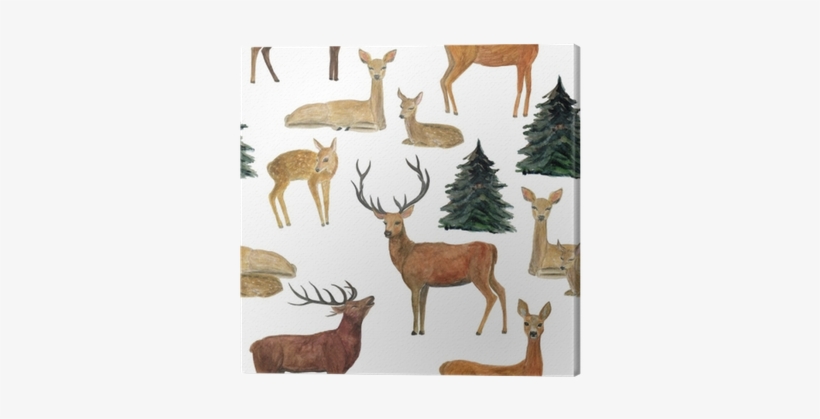 Watercolor Painting Seamless Pattern With Deers Canvas - Watercolor Painting, transparent png download