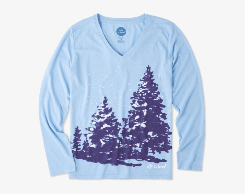 Women's Snowy Trees Long Sleeve Cool Vee - Long-sleeved T-shirt, transparent png download