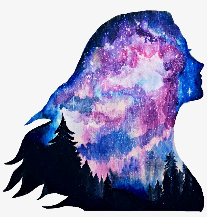 Galaxy Artwork Trees Sky Stars Tumblrgirl Freetoedit - Drawing, transparent png download