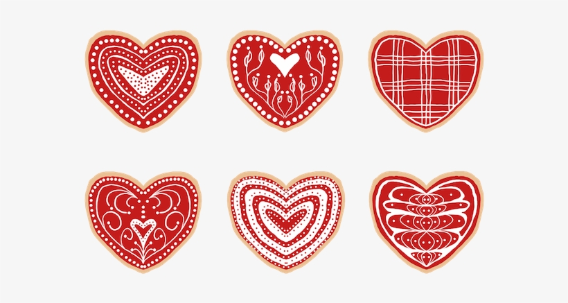 Six Valentine's Day Cookies In Red And White - Heart, transparent png download