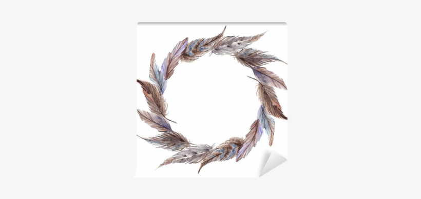 Watercolor Brown Gray Grey Feather Wreath Isolated - Grey, transparent png download