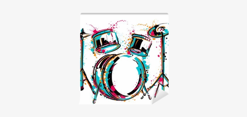 Drum Kit With Splashes In Watercolor Style - Colorful Drums, transparent png download