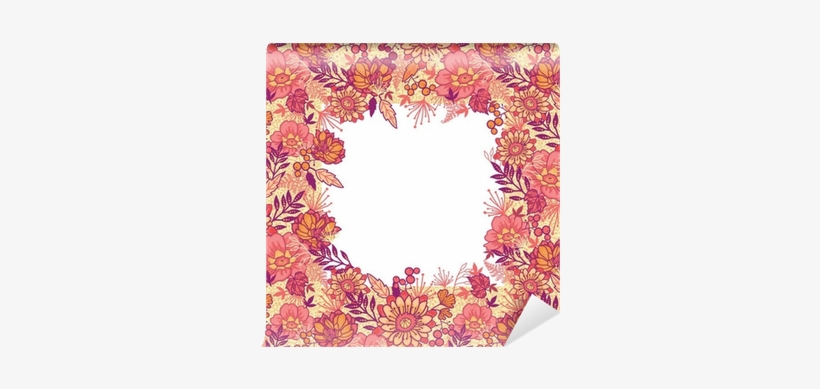 Vector Gold And Red Autumn Flowers Elegant Frame Seamless - Stock Illustration, transparent png download