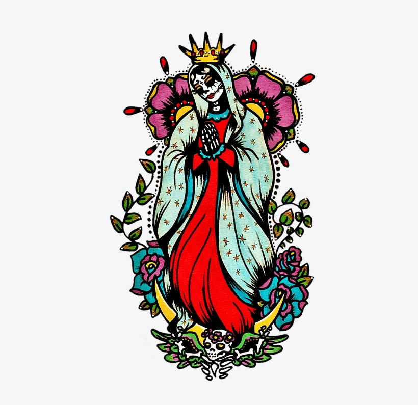 Day Of The Dead Art Virgin Mary Tattoo - Illustrated Ink, transparent png download