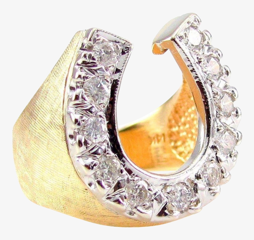 Vintage Two Tone Textured Men's Diamond Horseshoe Ring - Ring, transparent png download