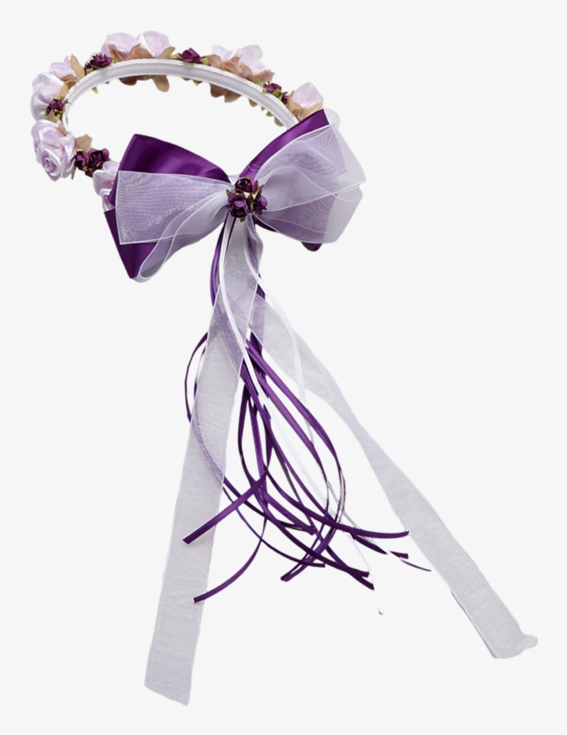 Purple Silk Floral Crown Wreath W Satin Back Bows Girls - Silk, transparent png download