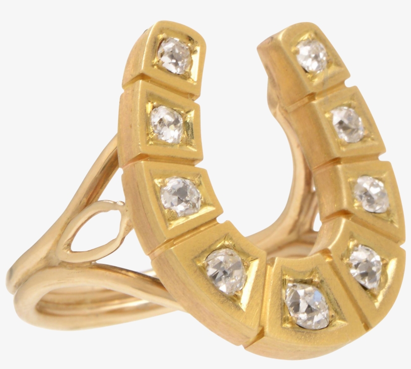 Yellow Gold Horseshoe Ring With Old Mine Diamonds At - Antique 14 Kt. Yellow Gold Horseshoe Ring, transparent png download