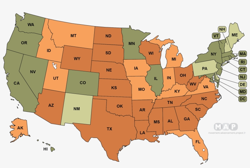 United States Map - Gender Identity Policy Map, transparent png download