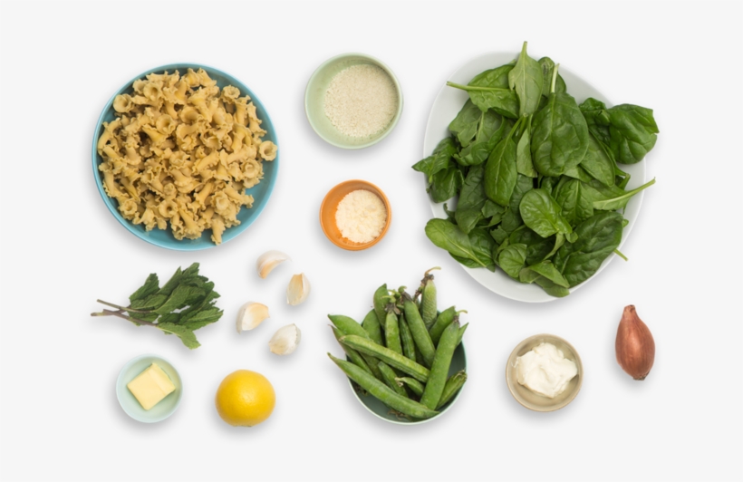 Creamy Lemon Pasta With English Peas, Mint & Garlic - Spinach Top View Png, transparent png download