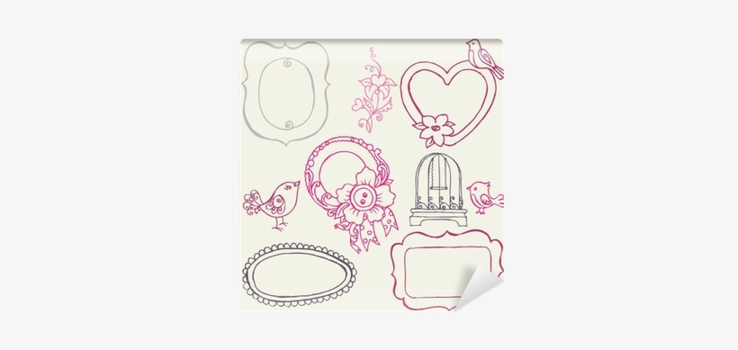 Sweet Doodle Frames With Birds And Flower Elements - Stock Illustration, transparent png download