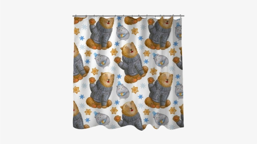 Watercolor Seamless Pattern With Cute Smiling Sitting - Black Cat, transparent png download