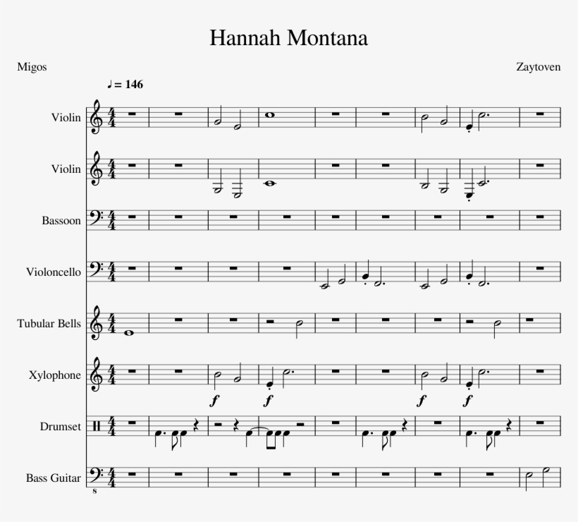 Hannah Montana Sheet Music Composed By Zaytoven 1 Of - Migos Sheet Music, transparent png download