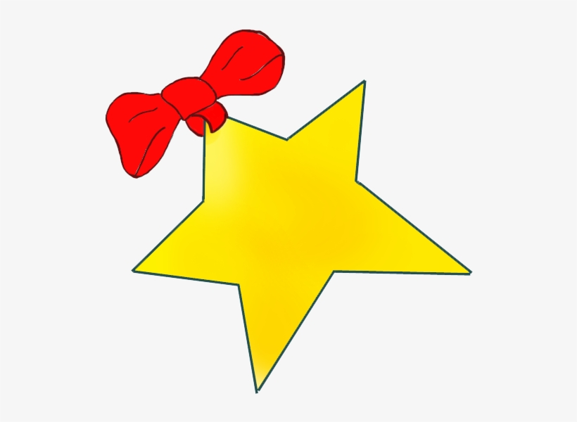 Golden Christmas Star With Red Bow - Clip Art, transparent png download