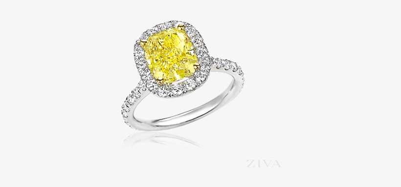 Cushion Cut Yellow Diamond Halo Ring With Eternity - Engagement Ring, transparent png download