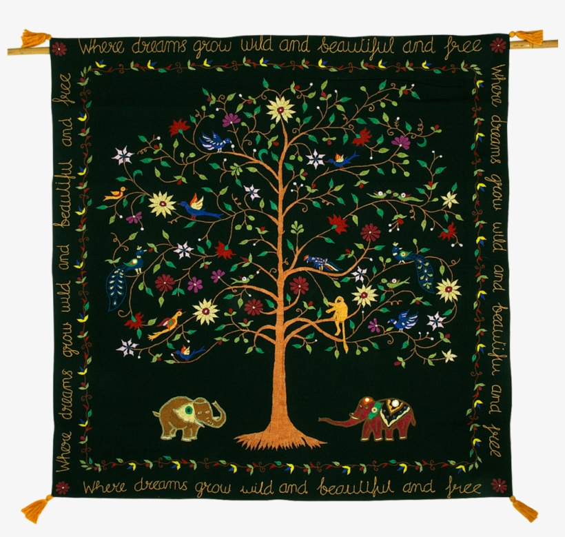 Tangled Vines - Embroidered Cotton Hanging Dreamscape Featuring Tree, transparent png download