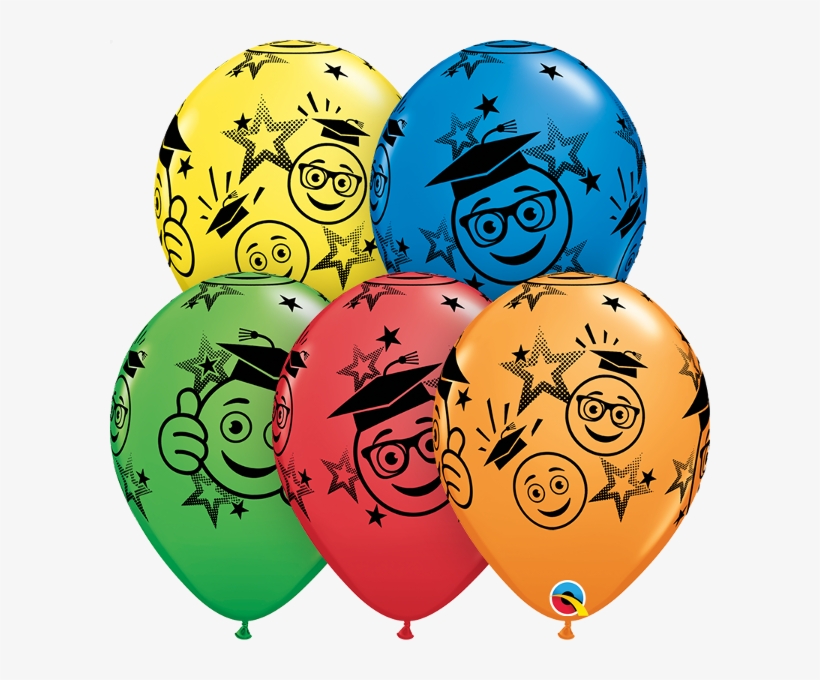 Qualatex Graduation Cap Smiley Emoji Around 11" Latex - Graduation Smileys - 11 Inch Balloons 25pcs, transparent png download
