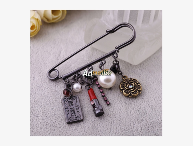 Safety Pin & Charms Brooch - Earrings, transparent png download