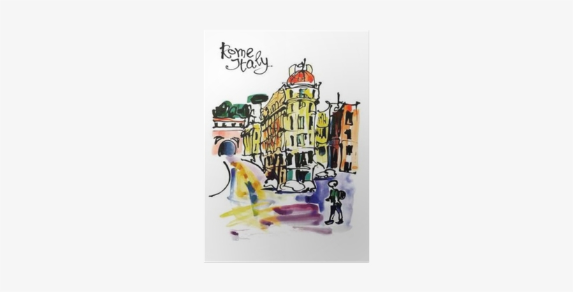 Original Watercolor Sketch Hand Drawing Of Rome Italy - Drawing, transparent png download