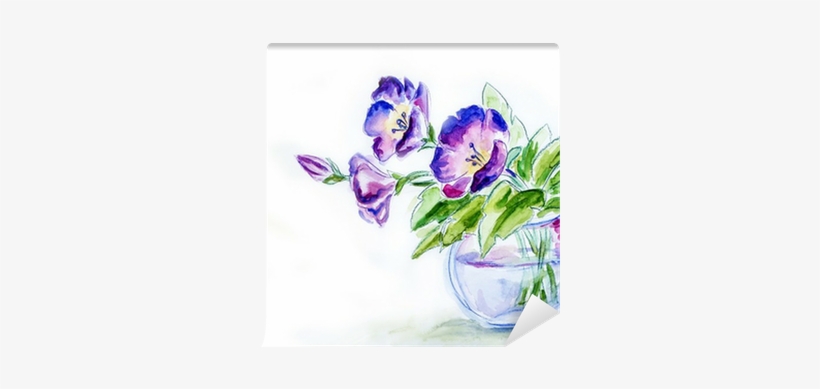 Spring Flowers In Vase, Watercolor Illustration Wall - Obraz Niebieski Kwiat 33 X 24 Cm, transparent png download