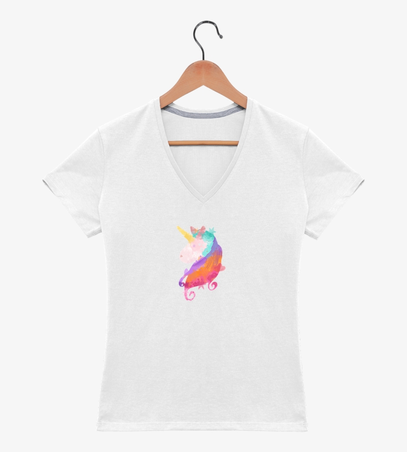 T Shirt V Neck Women Watercolor Unicorn By Pinkglitter - T-shirt, transparent png download