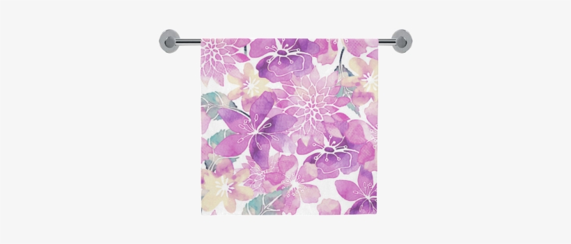 Pastel Watercolor Flower Pattern Bath Towel - Blue Green Watercolor Flower Pattern Beach Towel, transparent png download