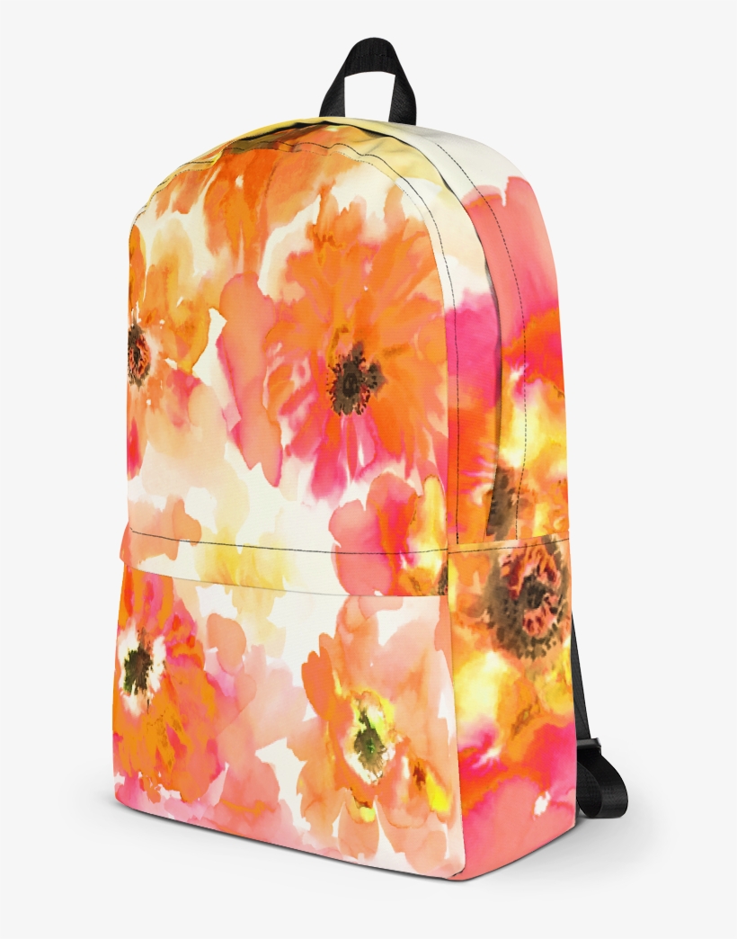 Watercolor Anemones Orange & Yellow Backpack, transparent png download