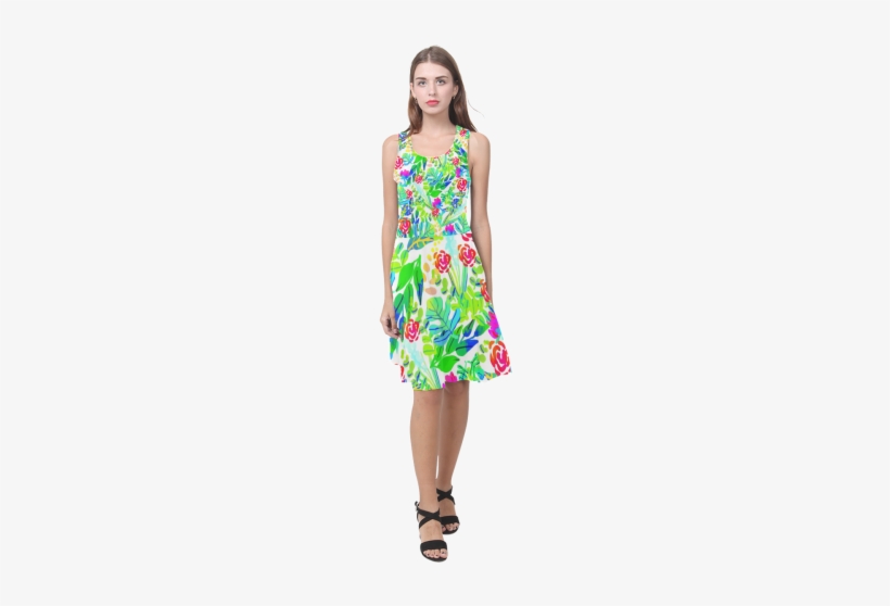 Cute Tropical Watercolor Flowers Atalanta Casual Sundress - Dress, transparent png download