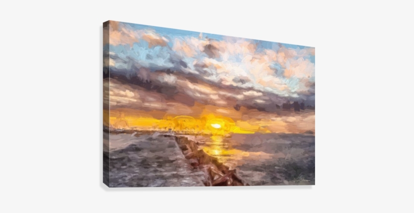 Pier Sunset Canvas Print - Painting, transparent png download