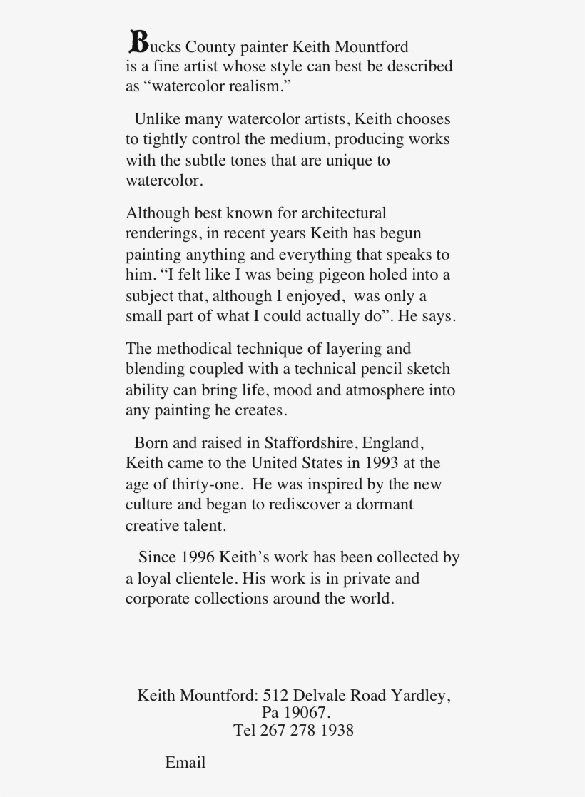 Bucks County Painter Keith Mountford Is A Fine Artist - Jct Partial Possession Certificate, transparent png download