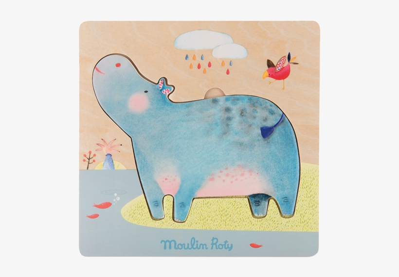 Moulin Roty Les Papoum Hippo Puzzle - Moulin Roty Hippopotamus Wooden Jigsaw Puzzle, transparent png download