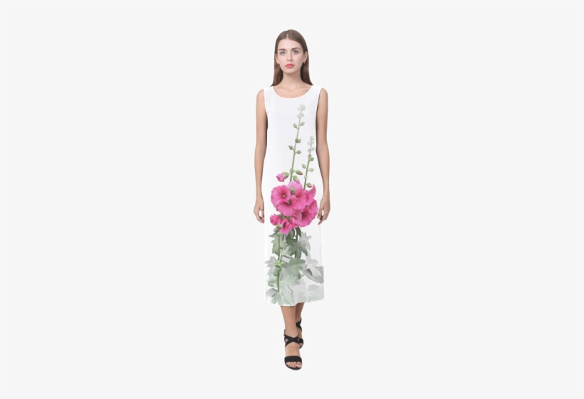 Pink Hollyhocks, Watercolor Phaedra Sleeveless Open - Pink Flowers, Watercolors Hand Towel By Ivaw, transparent png download
