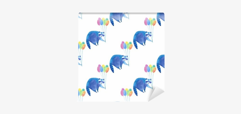 Seamless Pattern With Blue Raccoon And Colorful Balloon - Blue, transparent png download