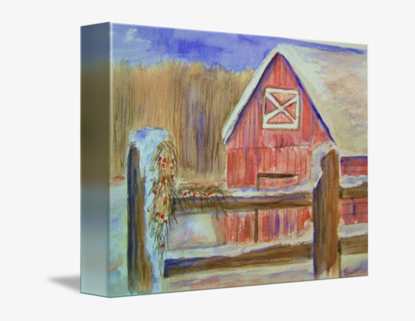 "berries And Barn In Winter" By Belinda - Modern Art, transparent png download