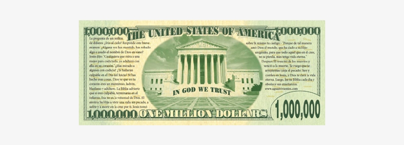 Billete De Un Millón De Dólares Tract Back - One Million Dollar Bill Spanish, transparent png download