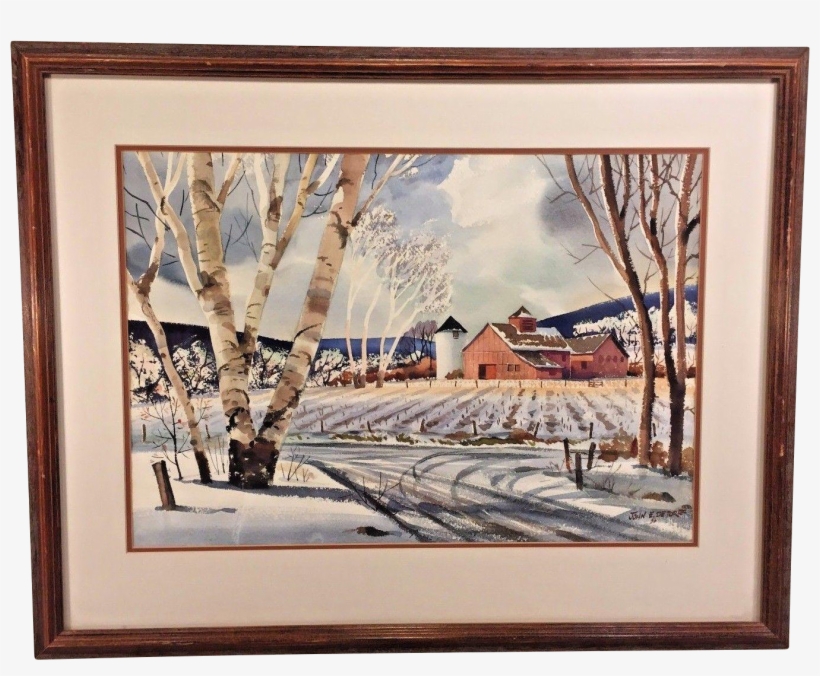 John E Detore Watercolor Of Farm Scene In Snow Bare, transparent png download