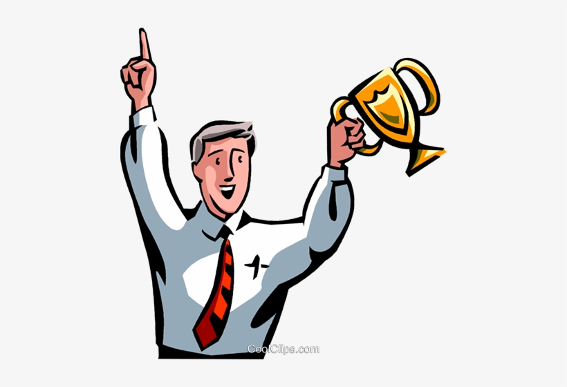 Businessman Hoisting A Trophy In Victory Royalty Free - Achievement Clipart, transparent png download