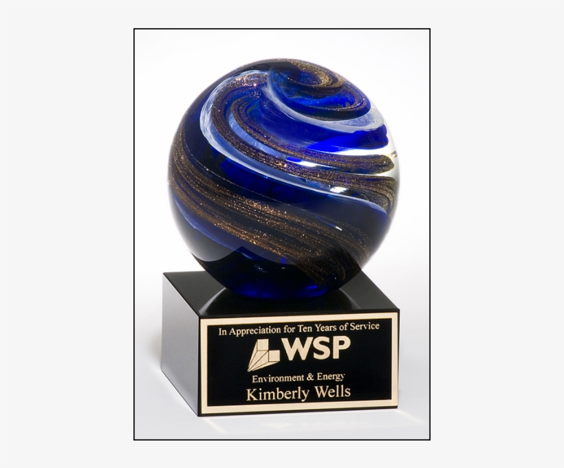Art Glass Globe With Blue, White And Metallic Gold - Artistic Award, transparent png download