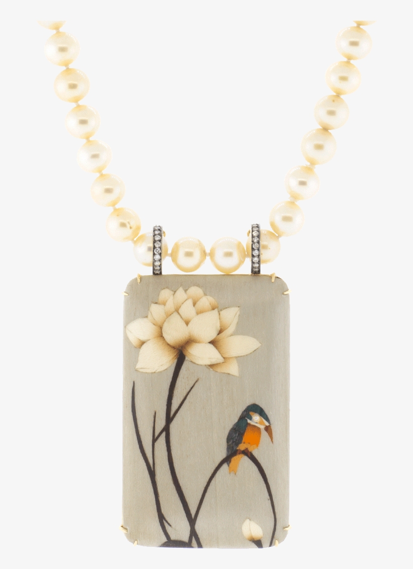 Marquetry Bird Golden Pearl And Diamond Necklace Marissa - Necklace, transparent png download