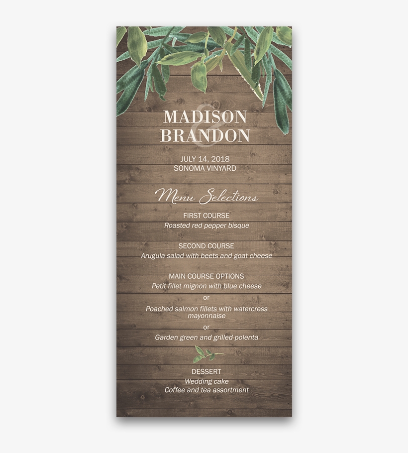 Custom Wedding Menu Rustic Barn Wood And Greenery - Cheese Course Wedding Menu, transparent png download