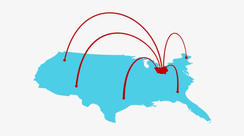 Blue Map Of The United States With Red Ohio Sending, transparent png download