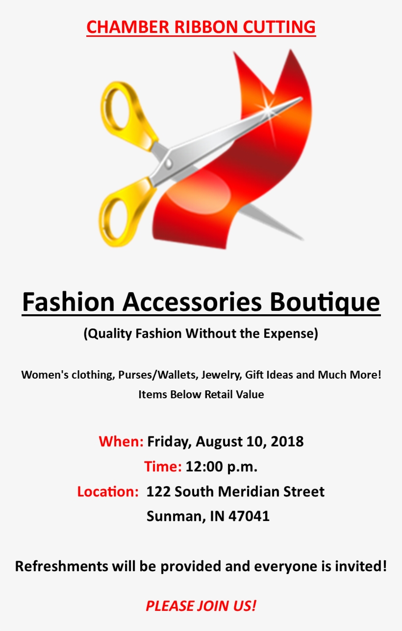 Fashion Accessories Boutique Chamber Ribbon Cutting - Ribbon Cutting Scissors Png, transparent png download