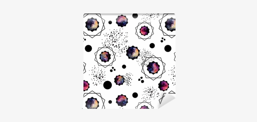 Seamless Pattern Of Watercolor Black Dots And Galaxy - Circle, transparent png download